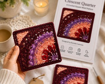 Crescent Quarter Crochet Pattern, Asymmetric Fan Shell Square (PDF Download)