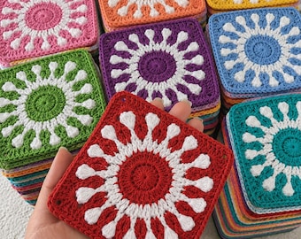 Indian Terracotta Sunburst Granny Square Crochet Pattern (PDF)