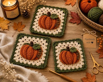 3D Pumpkin Granny Square Crochet Pattern | Autumn Decor (PDF Download)