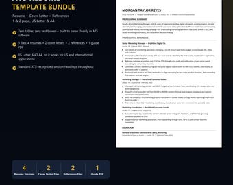 ATS Resume Template Bundle | Word, Cover Letter, References (US Letter/A4)
