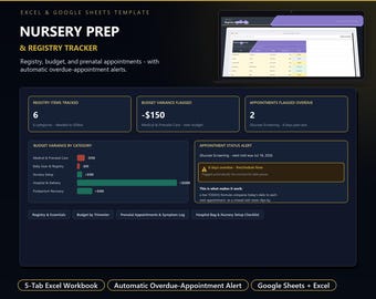 Nursery Prep Registry Tracker for Excel | Prenatal Appointment Alerts & Trimester Budget Planner