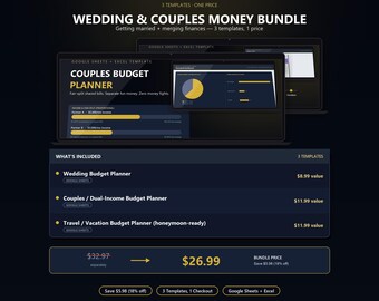 Wedding & Couples Money Bundle for Google Sheets | Wedding, Dual Income / Honeymoon Budget Templates