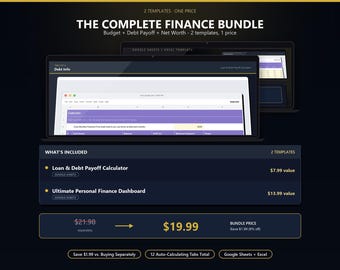 Debt Free Finance Bundle for Google Sheets | Budget, Net Worth & Debt Payoff Calculator Templates