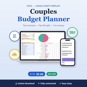 Budgetplaner für Paare (Tabellenkalkulation) | Budgetplanung für Paare in Google Tabellen & Excel, Haushaltsbudget-Tabelle mit fairer Kostenaufteilung