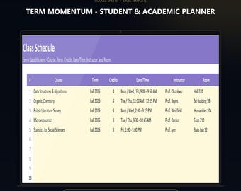 Student Planner for Google Sheets | Class Schedule & Assignment Tracker with Exam Readiness Score