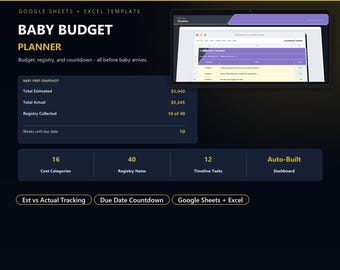 Baby Budget Planner | Registry Checklist, Due Date Countdown (Google Sheets/Excel)