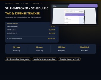 Schedule C Tax Tracker for Self Employed | Google Sheets Template with Expense & Mileage Log