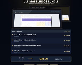 Life OS Bundle for Excel & Google Sheets | Second Brain, Life Planner, Household / Habit Trackers