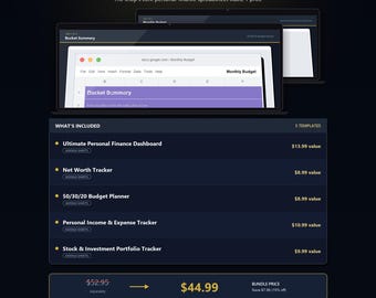 All-In-One Money Management Bundle for Google Sheets | 5 Automated Budget, Net Worth & Investing Trackers