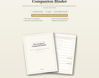 Caregiver Binder PDF | Parent Elder Care Planner + Medical Expense Tracker (Digital Download)