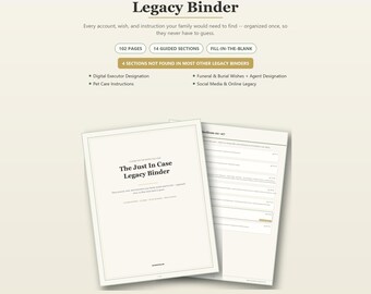 Legacy Binder | Estate Planning, End of Life, Family Workbook (PDF Download)