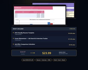 Career Momentum Bundle for Job Seekers | ATS Resume, Job Search Tracker & Offer Calculator Templates