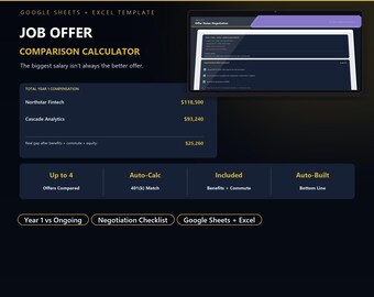 Job Offer Comparison Calculator for Google Sheets | Compare Salary & Total Benefits Side by Side