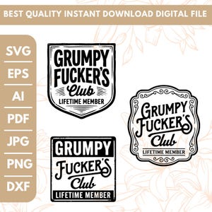 Miembro vitalicio del Club de los Gruñones SVG PNG, Humor adulto divertido PNG, Diseño grunge retro, Parche de sombrero de cuero, Humor sarcástico vintage PNG, Cricut