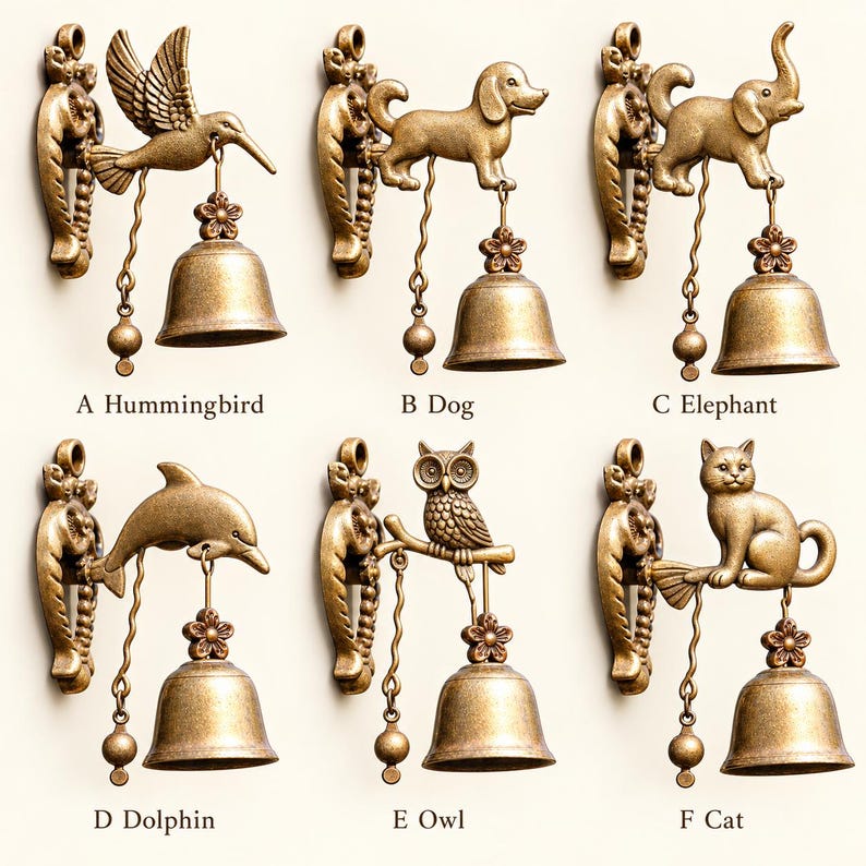 Six vintage magnetic animal bell designs