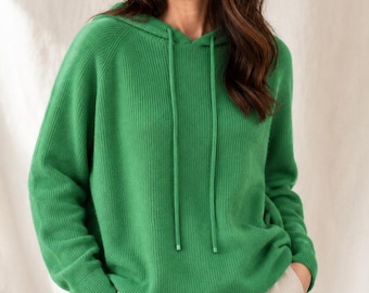 Hooded Cashmere Knit Sweater, Soft Winter Hoodie Pullover, Cozy Loose Fit Jumper, Quiet Luxury Knitwear, Warm Fall Layering Top