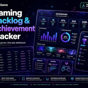 Gaming Backlog Tracker, Video Game Log Spreadsheet CSV, Achievement Planner Printable PDF Digital Download