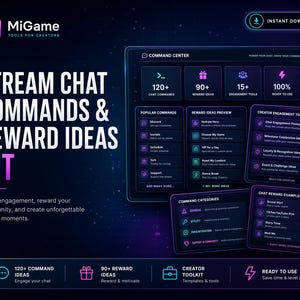 Stream Chat Commands & Reward Ideas Kit | Instant Download | MiGame Digital Template Pack