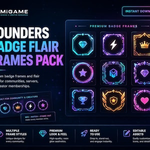 Founders Badge Flair Frames Pack | Instant Download | MiGame Digital Template Pack