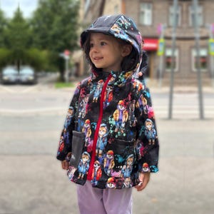 Girls Softshell Jacket, Pony Print Outdoor Coat, Waterproof Windproof Kids Jacket
