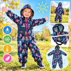 Kids Softshell Overall, Fleece Lined Outdoor Suit, Toddler Rain Suit, Animal Print