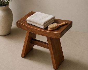 Rustic Modern Luxury Solid Wooden Bathroom Shower Stool
