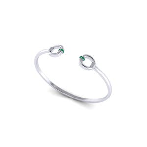925 Sterling Silver Natural Gemstone Open Cuff Bracelet For Women Gift White Gold