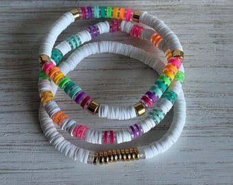 Confetti Crush Stacker Set • Colorful Heishi Bead Bracelets • Stretch Bracelet Trio • Summer Jewelry • Boho Stack • Gift for Her