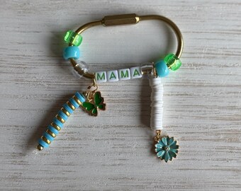 Garden Vibe Mama Bag Charm • Personalized Beaded Keychain • Diaper Bag Accessory • Custom Mother’s Day Gift for Mom • Purse Charm • New Mom