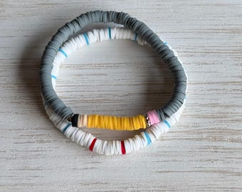 The Campus Classic Duo Stacker Set • Heishi Bracelet Stack Set • Pencil Theme Teacher Appreciation Gift • Polymer Clay Disk Bead Bracelets