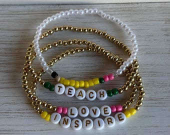 Teach • Love • Inspire Gold or Silver Stacker Set • Pencil Stacker Bracelets • Teacher Gift • Back to School Season