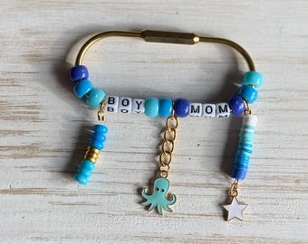 Ocean Blue Boy Mom Bag Charm • Boy Mom Bag Charm • Personalized Blue Beaded Keychain • Octopus Star Purse Charm • Diaper Bag Accessory