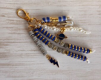 Stellar Mama Bag Charm • Boy Mama Keychain • Heishi Bead Purse Dangle • Celestial Saturn Lightning Bolt Keychain • New Mom Gift for Her