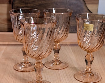 Vintage Luminarc Rosaline Goblets | Set of 4 | Blush Pink French Stemware