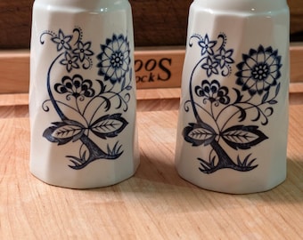 Vintage Salt and Pepper Set | Blue and White Floral Shakers | Made in England