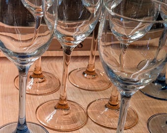 Vintage Luminarc Wine Glasses – Set of 8 Pink Blue Stemmed French Glassware