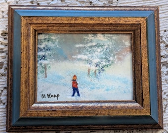 Max Karp Original Enamel on Copper Painting | Framed Signed Miniature Winter Landscape