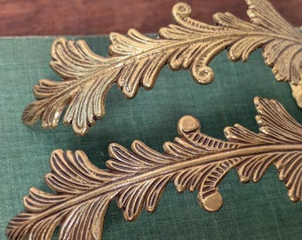 Vintage Pair of Acanthus Leaf Design Brass Curtain Tie Backs