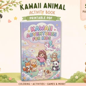 Livre d'activités animaux kawaii à imprimer : coloriages, labyrinthes, coloriages par numéros, jeux de points à relier (70 pages, format PDF pour enfants d'âge préscolaire)