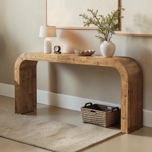 Solid Fir Wood Console Table, 70.87 Inch Arched Entryway Table