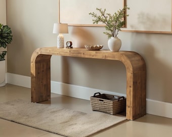 Solid Fir Wood Console Table, 70.87 Inch Arched Entryway Table