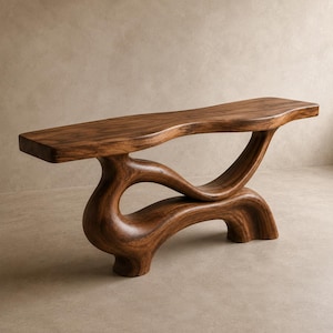 Mesa consola moderna con base escultural para pasillo