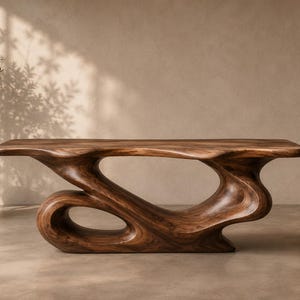Mesa consola rústica con borde natural para residencia moderna
