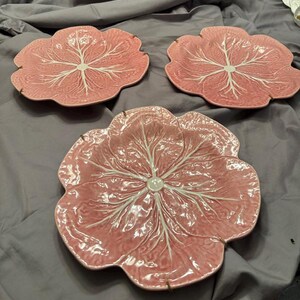 Vintage Pink Portuguese Cabbage Leaf Plates Set of 3 Made in Portugal Wall Plates