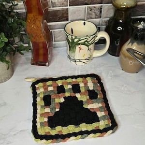 Handmade Paw Print Potholder: 100% Cotton Loops, Rustic Kitchen Décor
