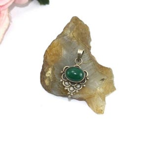 Natural Oval Green Onyx Minimalist Pendant 925 Sterling Silver Bezel Set Tiny Charm, Dainty Small Pendant, Handmade Jewelry Gift for Her