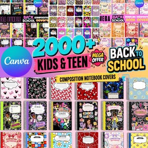 Editable Composition Notebook Cover Templates, Back to School Mega Bundle, Canva Notebook Covers, Printable School Binder Covers