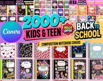 Editable Composition Notebook Cover Templates, Back to School Mega Bundle, Canva Notebook Covers, Printable School Binder Covers