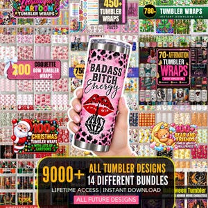 Può includere: Un bicchiere in acciaio inossidabile con sfondo leopardato rosa e nero, il testo "BADASS BITCH ENERGY" in nero e un grafico di labbra rosse con una mano scheletrica che fa il gesto del dito medio, su uno sfondo di collage digitale.