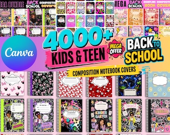 Editable Composition Notebook Cover Templates, Back to School Mega Bundle, Canva Notebook Covers, Printable School Binder Covers